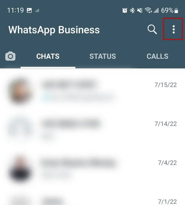 WhatsApp 3 Dots Top Right